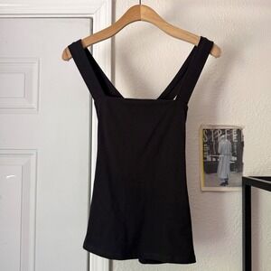 NWT‎ PEOPLE TREE black organic cotton knit criss cross back cropped tank top